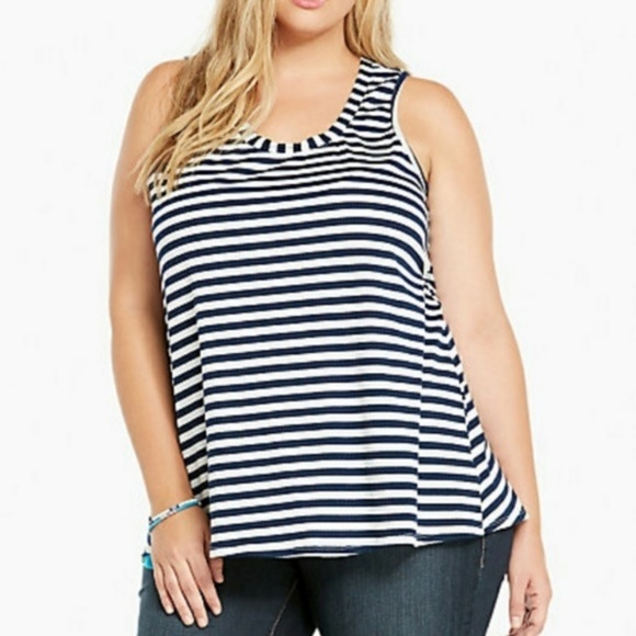 torrid Tops - TORRID Navy Blue& White Striped Top Sheer Back